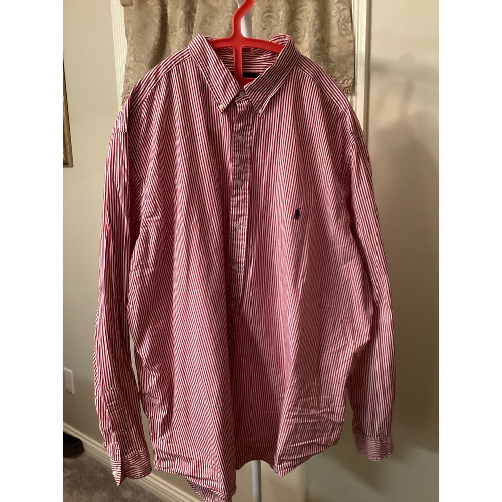 Polo Ralph Lauren Mens 3XLT Classic Fit Red White Striped Button Down Shirt